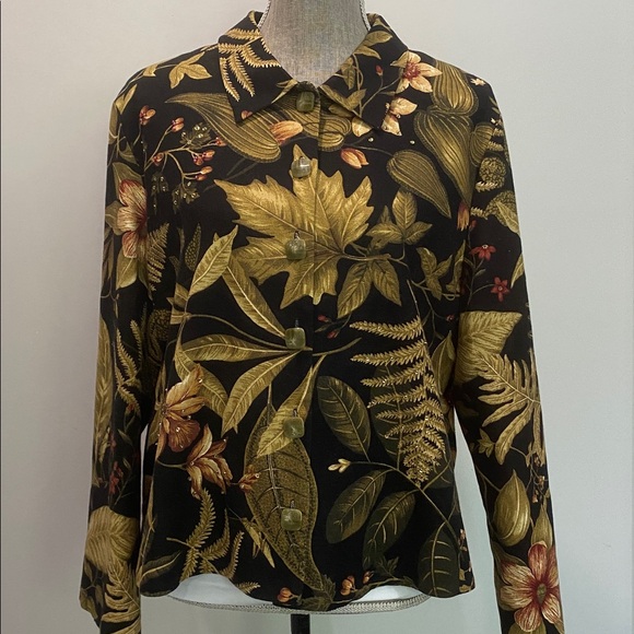 Susan Bristol Black Yellow Leaf Blazer Jacket Size XL Floral Print - Picture 3 of 16